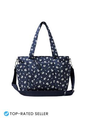 Quilted Cotton Tote Handbag with Padded Handles and Detachable Strap